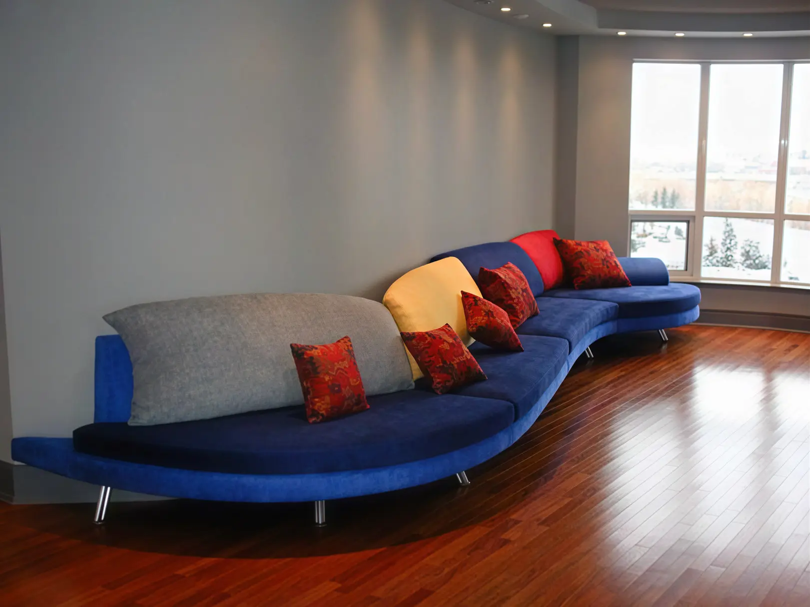 Round sofa with German fabric upholstery